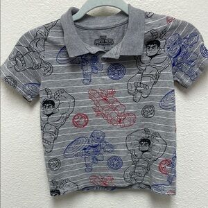 Marvel Super Hero Adventures Kids Gray Graphic Polo Shirt Size 6